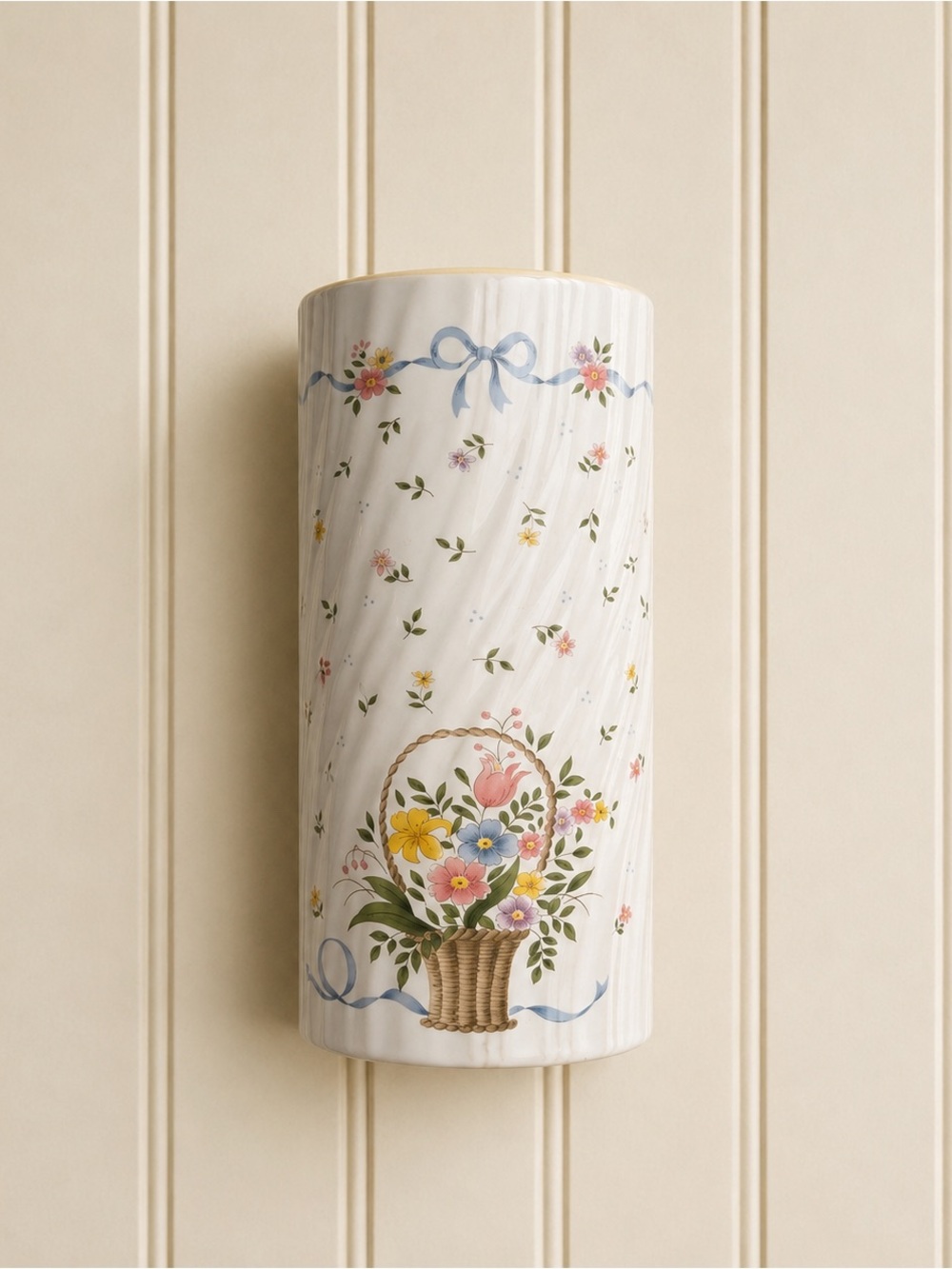 Vintage Ceramic Floral Basket Knife Block